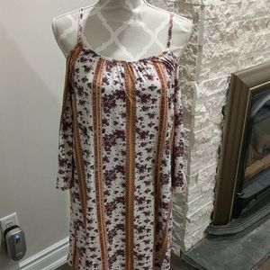 Pink rose cold shoulder floral dress